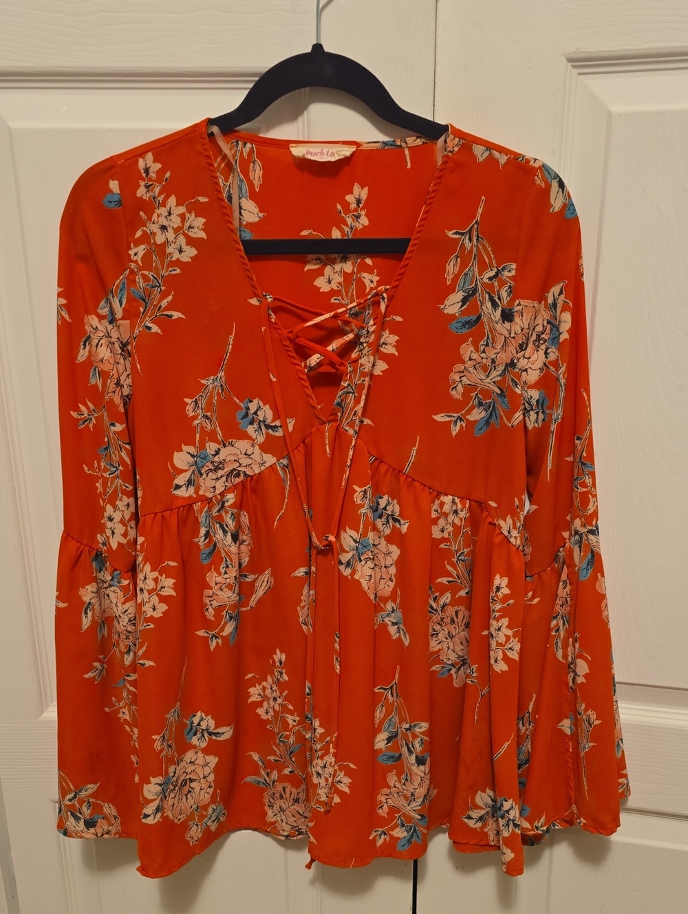 Peach Love California Orange Floral Lace-Up Boho Tunic